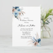 Boho Pink en Blue Peony Bouquet Wedding Shower Kaart (Staand voorkant)