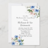 Boho Pink en Blue Peony Bridesmaids Luncheon Kaart (Voorkant)