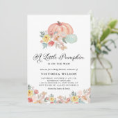 Boho Pink en Blue Pumpkins Autumn Baby shower Kaart (Staand voorkant)