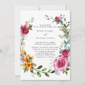 Boho Pink en Burgundy Waterverf Floral Wedding Kaart (Voorkant)