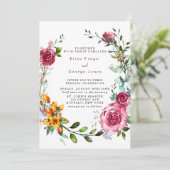 Boho Pink en Burgundy Waterverf Floral Wedding Kaart (Staand voorkant)