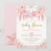 Boho Pink en Gold Dreamweaver Floral Baby shower Kaart (Voorkant / Achterkant)