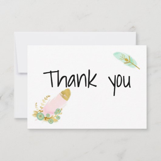 Boho Pink en Gold Feathers Bedankkaart (Voorkant)