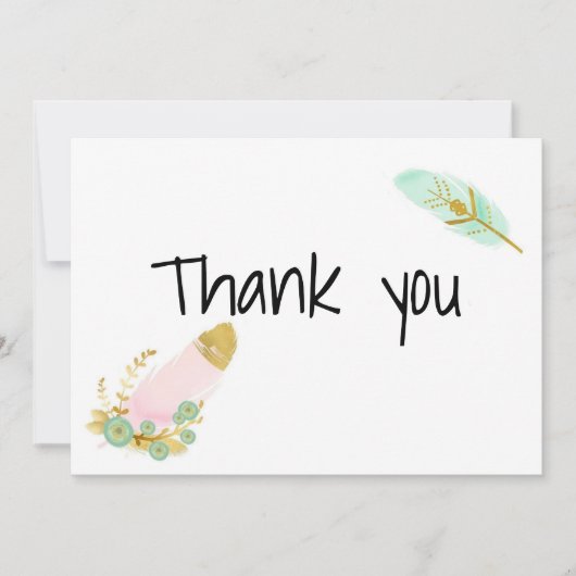 Boho Pink en Gold Feathers Bedankkaart (Voorkant)