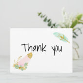 Boho Pink en Gold Feathers Bedankkaart (Staand voorkant)