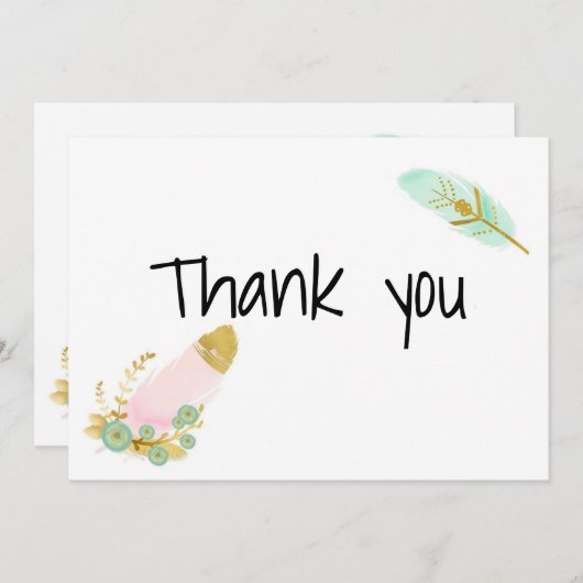 Boho Pink en Gold Feathers Bedankkaart (Voorkant / Achterkant)