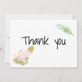 Boho Pink en Gold Feathers Bedankkaart