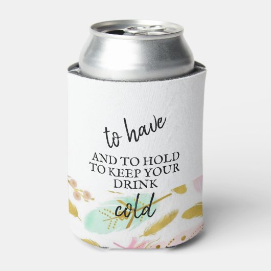 Boho Pink en Gold Feathers Blikjeskoeler (Blikje Voorkant)