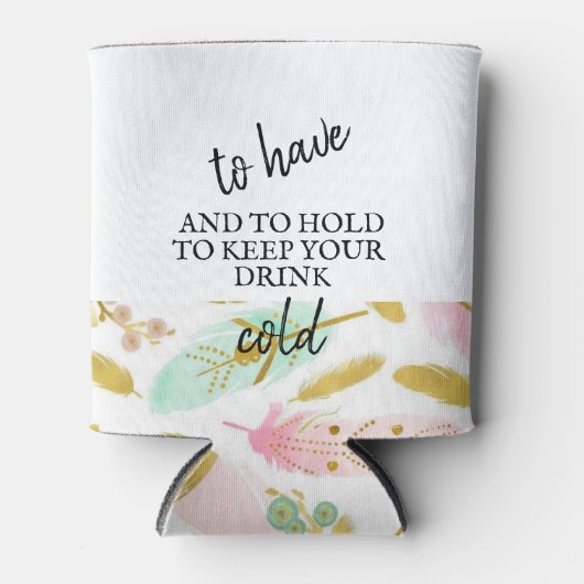 Boho Pink en Gold Feathers Blikjeskoeler (Voorkant)