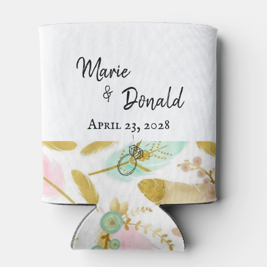 Boho Pink en Gold Feathers Blikjeskoeler (Achterkant)