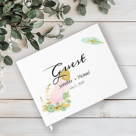 Boho Pink en Gold Feathers Gastenboek