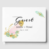 Boho Pink en Gold Feathers Gastenboek (Voorkant)