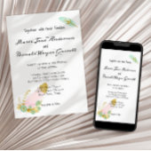 Boho Pink en Gold Feathers Invitation Save The Date