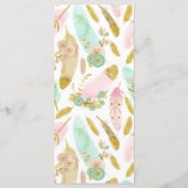 Boho Pink en Gold Feathers Menu (Achterkant)