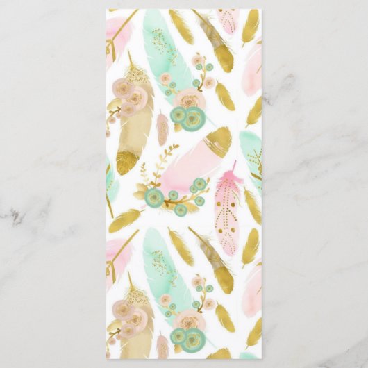Boho Pink en Gold Feathers Menu (Achterkant)