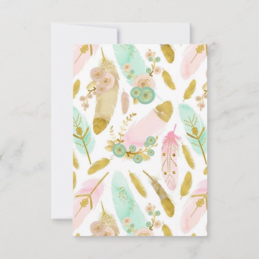 Boho Pink en Gold Feathers Opslaan Datum (Achterkant)