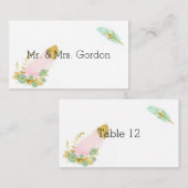 Boho Pink en Gold Feathers Plaatskaartje (Voorkant / Achterkant)