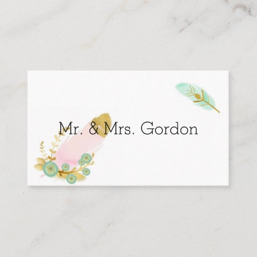 Boho Pink en Gold Feathers Plaatskaartje (Voorkant)