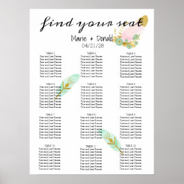 Boho Pink en Gold Feathers Poster