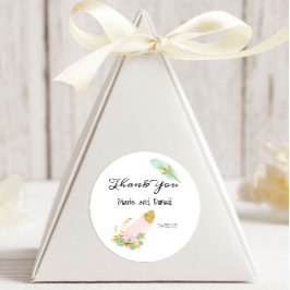 Boho Pink en Gold Feathers Ronde Sticker