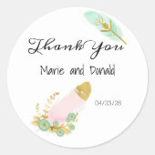 Boho Pink en Gold Feathers Ronde Sticker (Voorkant)