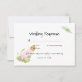 Boho Pink en Gold Feathers RSVP Kaartje (Voorkant)