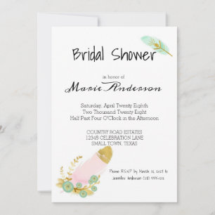 Boho Pink en Gold Feathers Shower Invitation