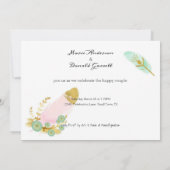 Boho Pink en Gold Feathers Verloving Aankondiging (Achterkant)