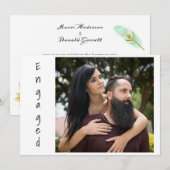 Boho Pink en Gold Feathers Verloving Aankondiging (Voorkant / Achterkant)