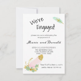 Boho Pink en Gold Feathers Verloving Invitation
