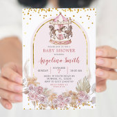 Boho Pink en Gold Floral Carrousel Baby shower Kaart