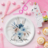 Boho Pink en Navy Peony Bouquet Wedding Papieren Bordje (Feest)