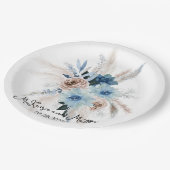 Boho Pink en Navy Peony Bouquet Wedding Papieren Bordje (Gekanteld)