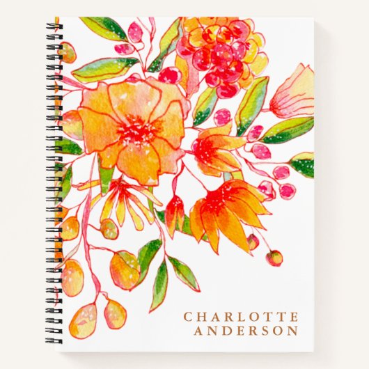 Boho Pink en Oranje Floral Persoonlijke naam Notitieboek (Voorkant)