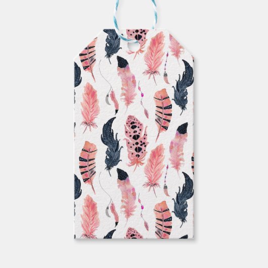 Boho Pink Feathers Cadeaulabel (Voorkant)