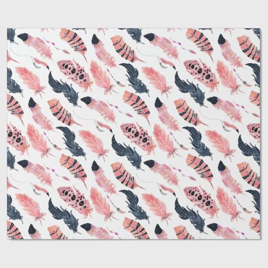 Boho Pink Feathers Cadeaupapier (Vlak)