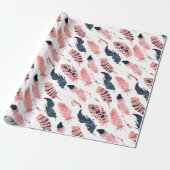 Boho Pink Feathers Cadeaupapier (Uitgerold)