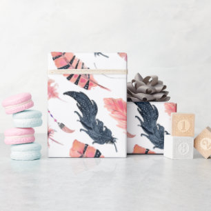 Boho Pink Feathers Cadeaupapier