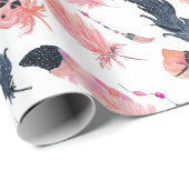 Boho Pink Feathers Cadeaupapier (Rol Hoek)