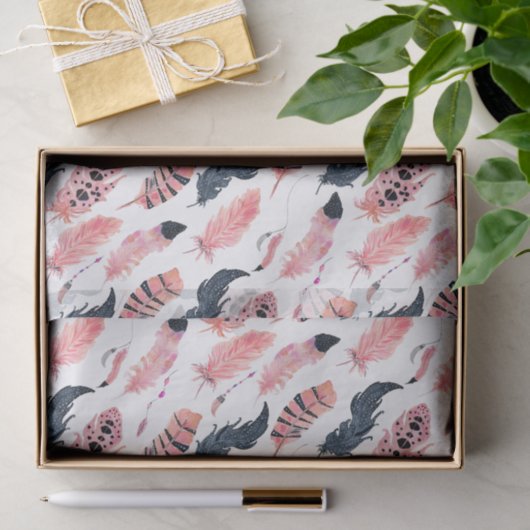 Boho Pink Feathers Tissuepapier (Geschenk)