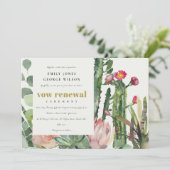 BOHO PINK FLORA CACTI FAUNA WATERVERF VOW RENEWAL KAART (Staand voorkant)