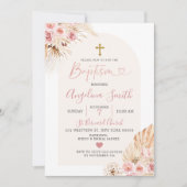Boho Pink Floral Arch Baptism Uitnodiging (Voorkant)