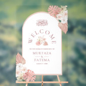 Boho Pink Floral Arch Muslim Wedding Welcome Acryl Bord (Neutraal)