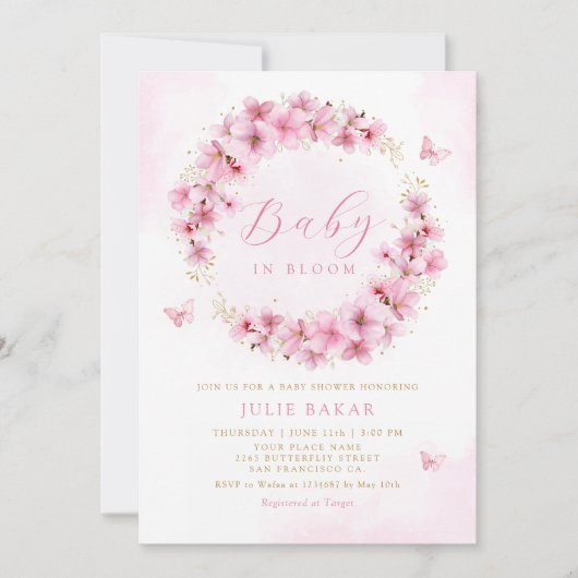 Boho Pink Floral Baby in Bloom Girl Baby shower Kaart (Voorkant)