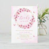 Boho Pink Floral Baby in Bloom Girl Baby shower Kaart (Staand voorkant)