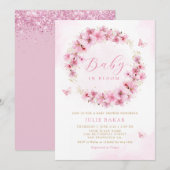 Boho Pink Floral Baby in Bloom Girl Baby shower Kaart (Voorkant / Achterkant)