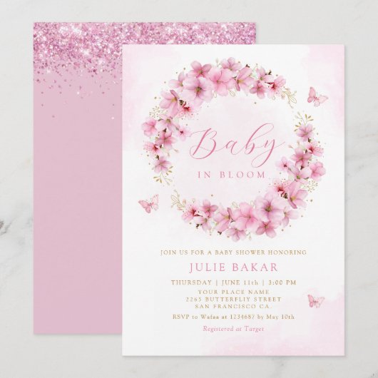 Boho Pink Floral Baby in Bloom Girl Baby shower Kaart (Voorkant / Achterkant)