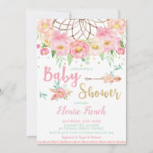 Boho Pink Floral Baby shower Dream Catcher Girl Kaart (Voorkant)