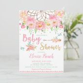Boho Pink Floral Baby shower Dream Catcher Girl Kaart (Staand voorkant)