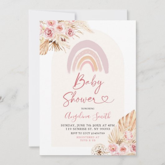 Boho Pink Floral Baby shower Kaart (Voorkant)